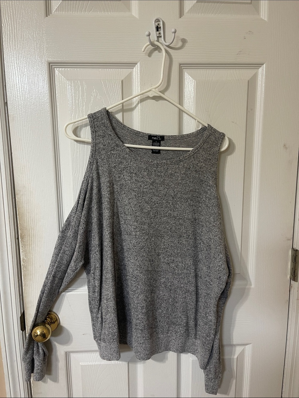 a new day Heather Gray One-Shoulder Cold-Shoulder Sweater